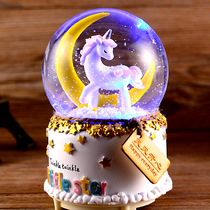 Unicorn automatic snow Snow Dream Crystal Ball Music Box Music Box Music box rotating birthday gift girl girl princess