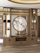 Screen partition living room entrance entrance door cabinet shelf new Chinese style simple modern Solid Wood Hollow fence seat screen