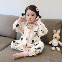 Sleeping bag childrens anti-kicking quilt artifact baby split leg Spring and Autumn Winter thin Four Seasons universal female baby conjoined pajamas