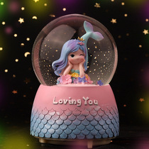 Crystal Ball Music Box Glowing Music Box Snow Mermaid Princess Girls Children and Girls Birthday Gifts