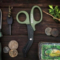 EMT military standard survival rescue scissors with teeth cloth cutting wire cutting medical first aid field survival EDC cowhide cover