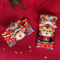 2022 Tiger Year Red Packet Bag Cartoon Tiger Awakening Lions Cloth Art Mobile Phone Bag Over New Years Spring Festival Oblique Span RMBten thousand Lie is a seal