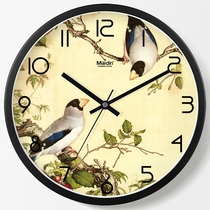Medin Chinese clock bedroom silent clock living room wall clock creative hanging watch fashion flower and bird quartz clock B495