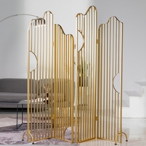 Light luxury Wrought iron partition wall Hotel beauty club Bed and breakfast Large household living room folding mobile push-pull imitation wall screen
