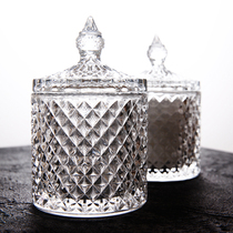 European-style crystal texture diamond diamond check glass jar Candy jar hi sugar box cotton stick storage jar