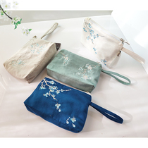 National Wind Cloth Art Brief Gufeng Zipper Embroidered Mobile Phone Key Canvas Small Bag Hands bag Pen Bag Zero Wallet Woman