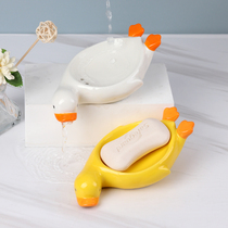 Creative ceramic duck soap box draining light luxury soap box punch-free soap dish home cute soap rack