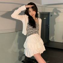 White 0 ruffled half skirt summer high waist A- line dress women 221 new style French design short skirt