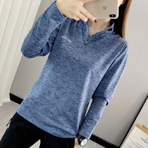 Thin velvet quick-drying long-sleeved T-shirt womens elastic autumn and winter stand collar warm fleece outdoor sports breathable mountaineering suit