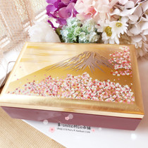 Spot Japanese Yamanzhong Lacquerware Gold Leaf Cherry Blossom Mount Fuji clockwork music box with mirror jewelry box gift 7V-422