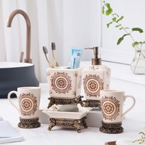 High-grade export ceramic bathroom five-piece European couple mouthwash Cup toiletries six-piece soft decoration