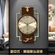 China Wind Classical Pure Copper Deer Head Hanging Bell New Chinese Style Home Living Room Creative Clock Hanging Wall Atmosphere Light Extravagant Hanging Watch