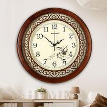 Chinese style clock hanging bell drawing room round large number table New Chinese style Chinese wind timepiece Fashion solid wood minimalist quartz clock