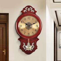 China Wind hanging clock Living room New Chinese solid wood Clock Home Retro Art Deco Art Deco Creative Bedroom Big clock