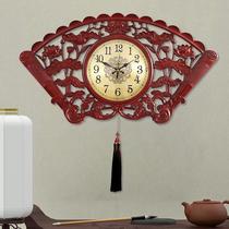 Chinese style sector solid wood hanging bell living room home Chinese wind fashion atmosphere mute clock table classical engraving new