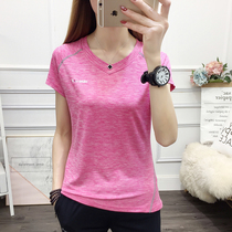 Womens quick-drying short-sleeved v-neck summer thin outdoor sports mountaineering clothing Quick-drying clothes Running hiking half-sleeve t-shirt