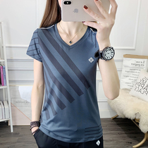 Thin quick-drying short-sleeved female v-neck high elastic breathable perspiration sports T-shirt running yoga half-sleeve quick-drying clothes