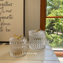 ins wind transparent glass gold butterfly jar jewelry jewelry cotton swab storage box embossed European-style storage storage