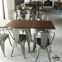 Industrial wind iron sheet hot pot table retro cafe table and chair combination iron commercial table and chair stainless steel dining chair