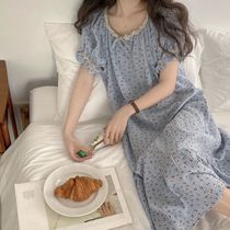 Large size nydress small floral pajamas ins ins summer new skirt long knee can wear home dress