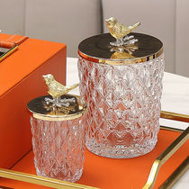 European style transparent crystal glass candy jar American storage jar creative deer head delicate cotton swab jar toothpick jar decoration