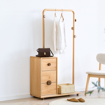 Nordic all solid wood hanger modern simple bedroom floor-to-ceiling hanger beech with drawer storage coat rack