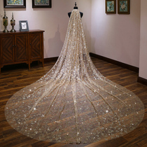Net red champagne main wedding dress super fairy long tailed headdress female headdress Wedding Photo Props 2020 winter