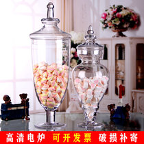 Crystal European glass candy jar with lid storage jar large home soft glass sugar jar wedding dessert ornaments
