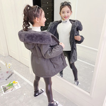 Girls  pajamas jacket plus velvet winter clothes 2021 new autumn and winter Western style childrens medium and long cotton clothes down cotton clothes