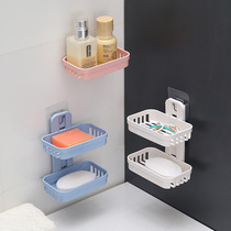 No trace paste double hollow soap rack bathroom drain soap box strong suction cup soap rack wall hanging rack
