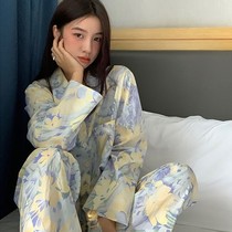 Autumn New ins pajamas women retro oil painting flowers Net red long sleeve trousers cardigan loose home suit suit