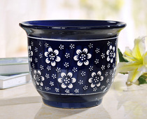 Ceramic Super fleshy planting tree basin with holes outdoor large flower pot round pottery pot outdoor flower bowl wide mouth Villa large diameter