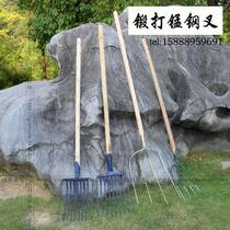 Large all-steel turf set grass fork solid large four-tooth fork integrated forged nine-tooth fork spring steel agricultural grass fork