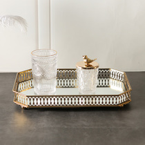 Nordic ins Wind rectangular tray hollow metal mirror coffee table storage plate European model room storage plate