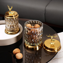 Modern simple glass premium candy jar living room light luxury exquisite glass jar home desktop snack storage sugar jar