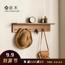 Nordic black walnut solid wood hanger coat rack wall hanging hook porch key adhesive hook wall shelf