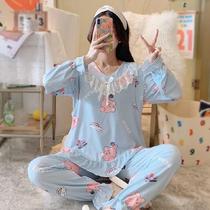 Yuezi clothing spring and summer thin breathable postpartum maternal breastfeeding home pregnant womens pajamas 10 spring and autumn 8 Months 9