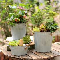 (Shang) Retro iron flower bucket fleshy flower pot flower flower pot iron bucket iron flower drying flower flower arrangement bucket