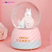 Cute little rabbit music box Valentines Day to send princess girl birthday gift snow crystal ball music box ornaments