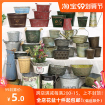Large collection of solitary products-American country courtyard plant retro decorative flower equipment antique old iron flower pot meat