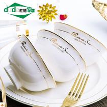 High-legged bowl Jingdezhen 10 anti-scalding ceramic bowls for eating Rice bowls Bone China tableware instant noodles dishes set Household
