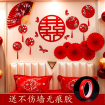 Chinese wedding wedding room decoration male family groom new house decoration wedding room background wall bedside decoration suit