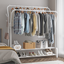 Simple coat rack Double rod drying rack Floor-to-ceiling bedroom household indoor clothes rack Folding hanger Dormitory