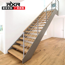 Indoor whole jump layer duplex modern simple European straight beam double beam glass stairs factory direct customized stairs