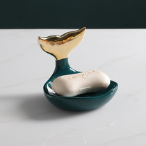 High-grade ceramic drain soap box home creative fishtail soap jewelry rack bathroom hotel soap dish Nordic style