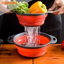 Multifunctional foldable draining basket kitchen telescopic fruit basket Home washing vegetable basket drain Outdoor Round basin Jacketo Pan