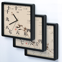 Li Li art wall clock desk clock Square personality creative bedroom living room Chinese style Chinese painting silent quartz clock