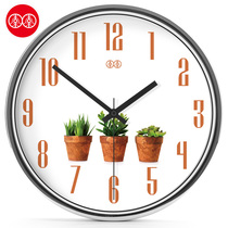 Li Li art wall clock hanging table green plant potted living room solid wood creative simple silent quartz clock