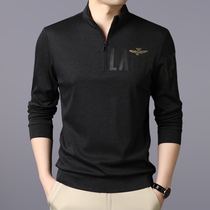 Trend handsome stand collar long sleeve T-shirt male spring and autumn foreign style British casual mens shirt middle-aged men polo shirt