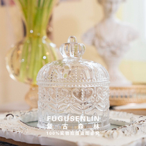 French relief glass storage jar with lid candy dried fruit jar snack jar tea jar jewelry box shooting props